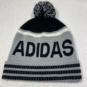 Adidas Pom Pom Grey Black Beanie hat One Size Adult Unisex